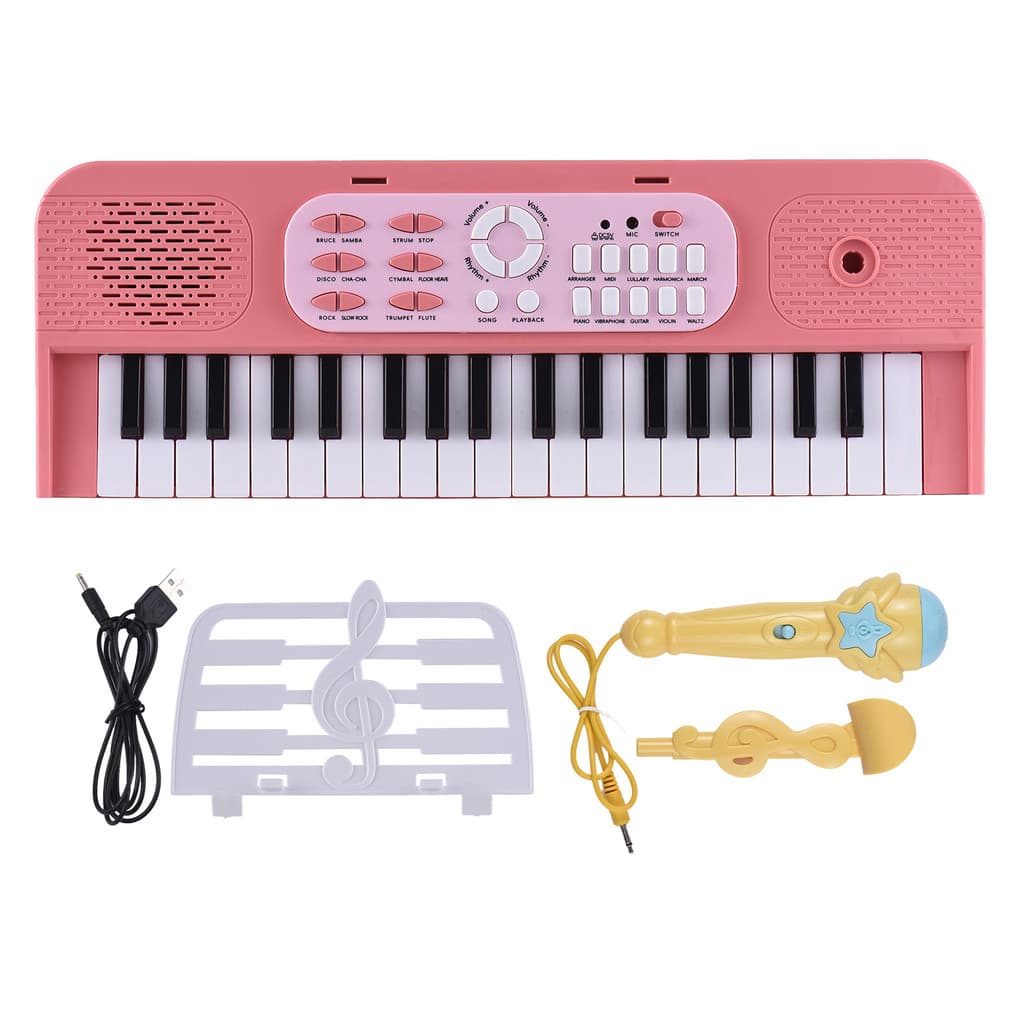 wohobr Teclado Eletrônico De 37 Teclas Piano 7 Tons 8 Tambor Grupo 24 Demoções Alto-Falante Único Instrumento Musical Co