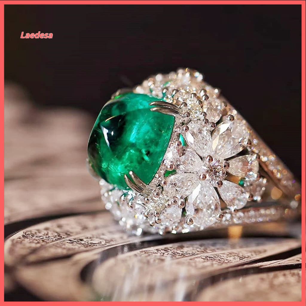 Laedesa Anel Feminino Retrô Incrustado Com Strass Quadrado Verde Para Aniversário