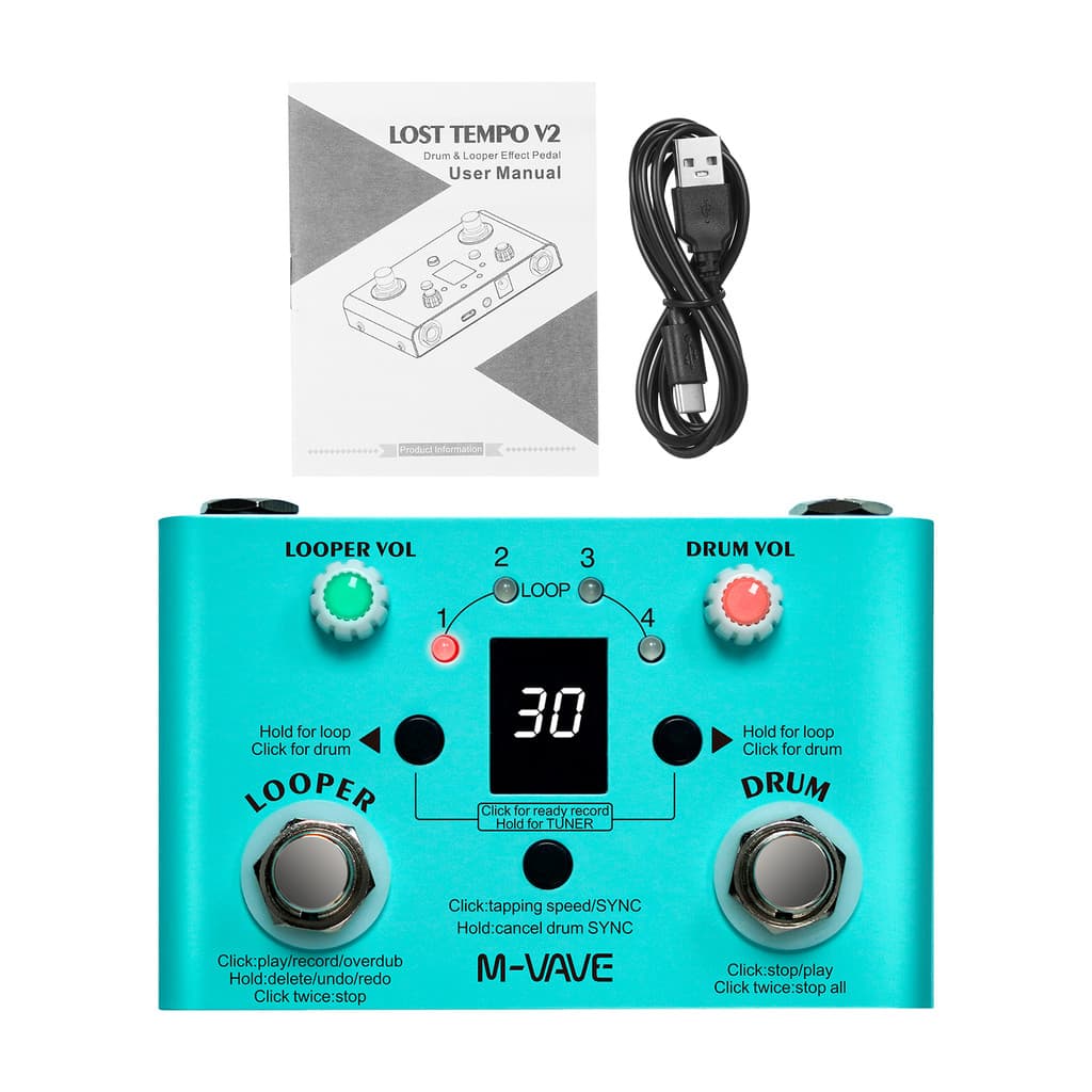 (zone1ym) Pedal De Efeito M-VAVE LOST TEMPO Drum & Looper Effector Mini Máquina 2 Em 1 Duplo Guitarra 30 Bateria 4 Loops