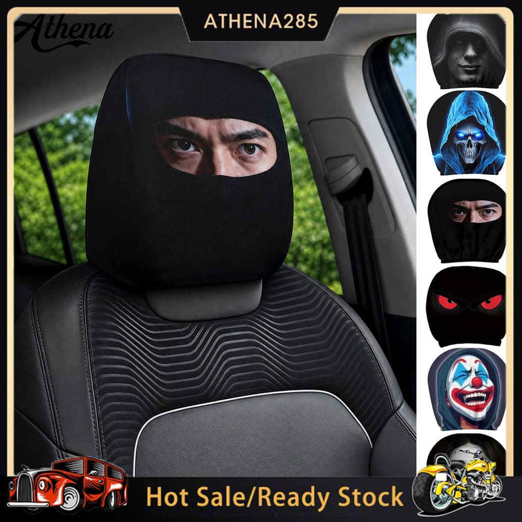 [ATHENA] ☆ Engraçado Dos Desenhos Animados Capas De Encosto De Cabeça Do Carro Universal Respirável Elástico Assento Pes