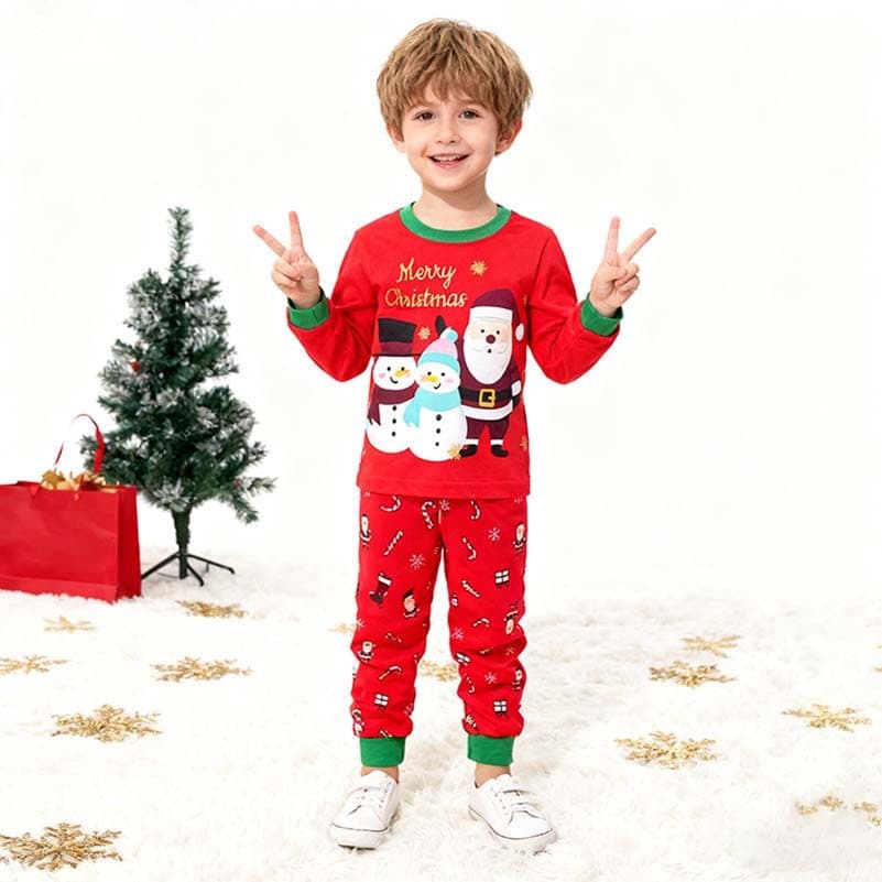 Conjunto De Pijama Infantil Combinando Com Natal Unissex Verde Vermelho Papai Noel