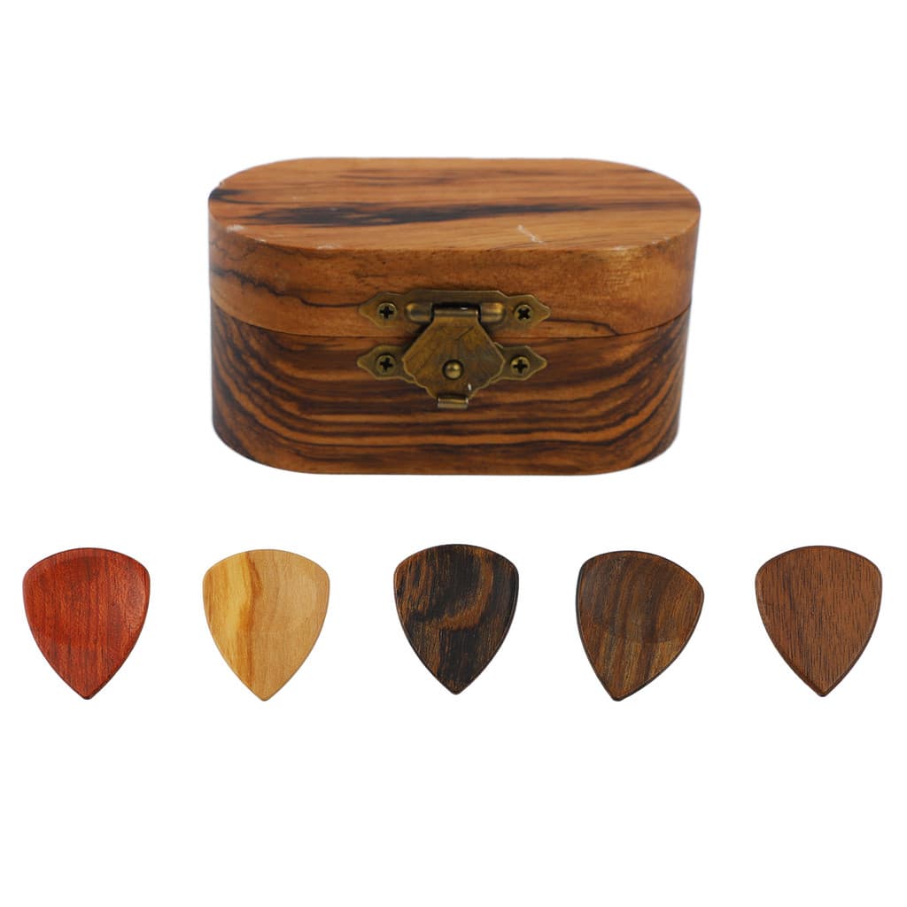 Caixa De Palheta De Guitarra De Madeira , Aparência Suave , Delicada , Leve , Portátil , Com 5 Peças De Palhetas