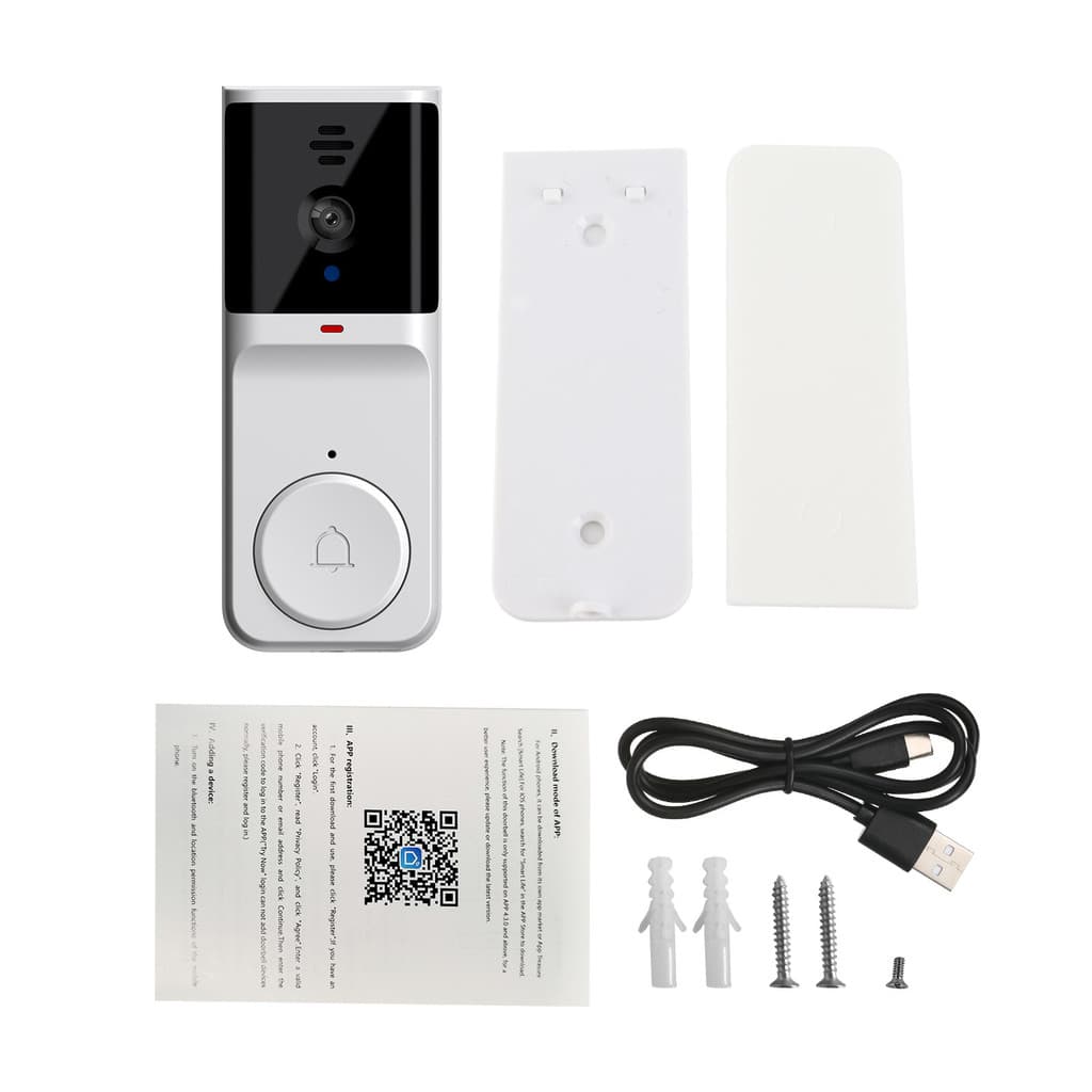 [Andoer.br] Câmera De Campainha Inteligente Com Visão Noturna Infravermelha 2.4G WiFi De Vídeo Sem Fio TY APP C