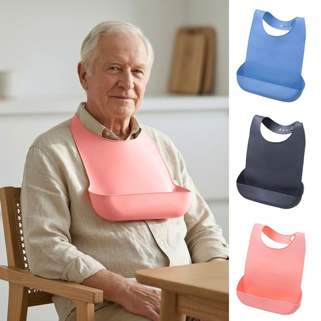 [SKI] Babador Adulto De Silicone , Com Design De Coletor De Alimentos Aprofundado , De Pescoço Fivela Ajustável De 6 Nív