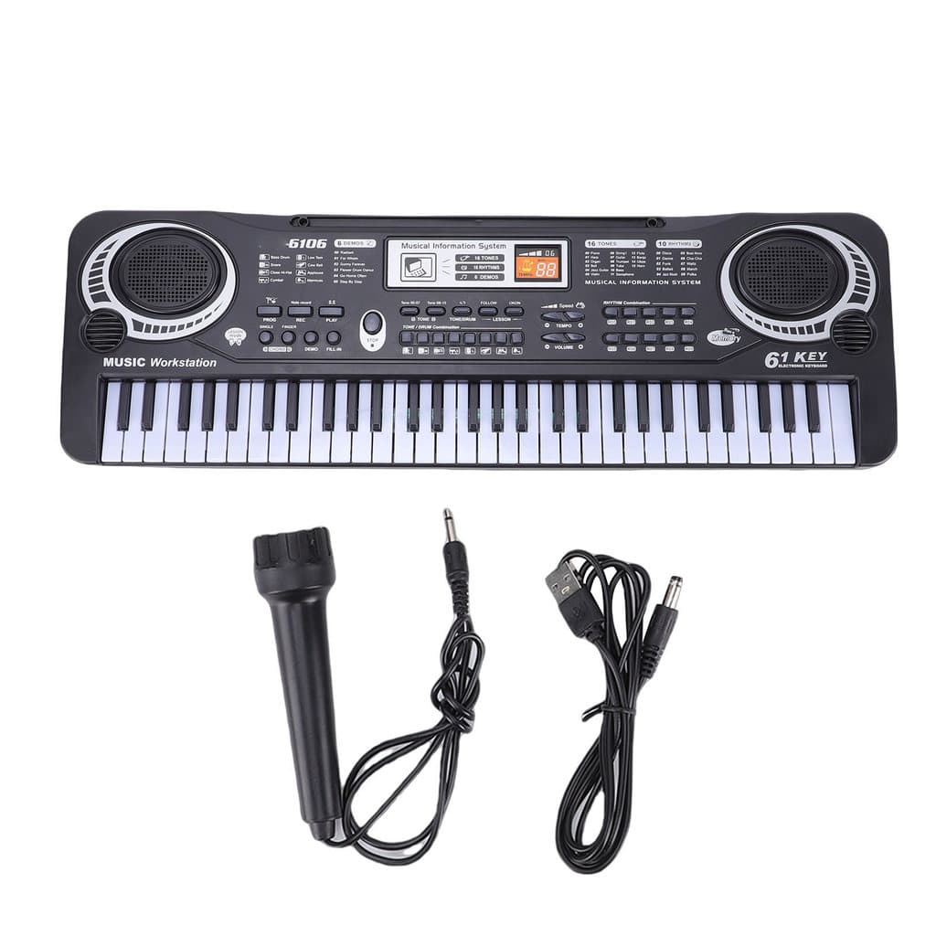 Teclado De Piano Digital Eletrônico De 61 Teclas Para Crianças Iniciantes Com Microfone 16 Tons 6 Demoções 10 Ritmos De