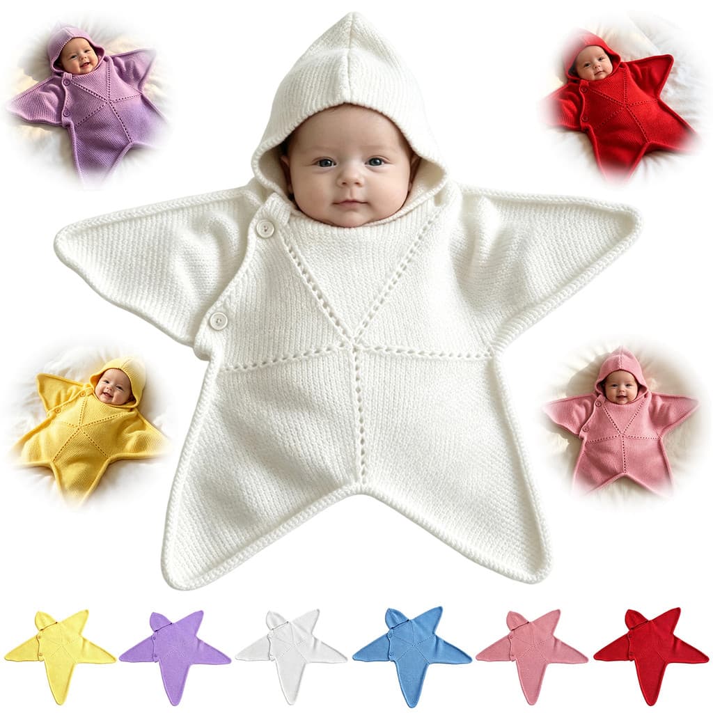 Upsee-Saco De Dormir Para Bebê Starfish , De Malha Com Capuz , Cobertor Vestível Infantil Em Formato De Estrela Aconcheg