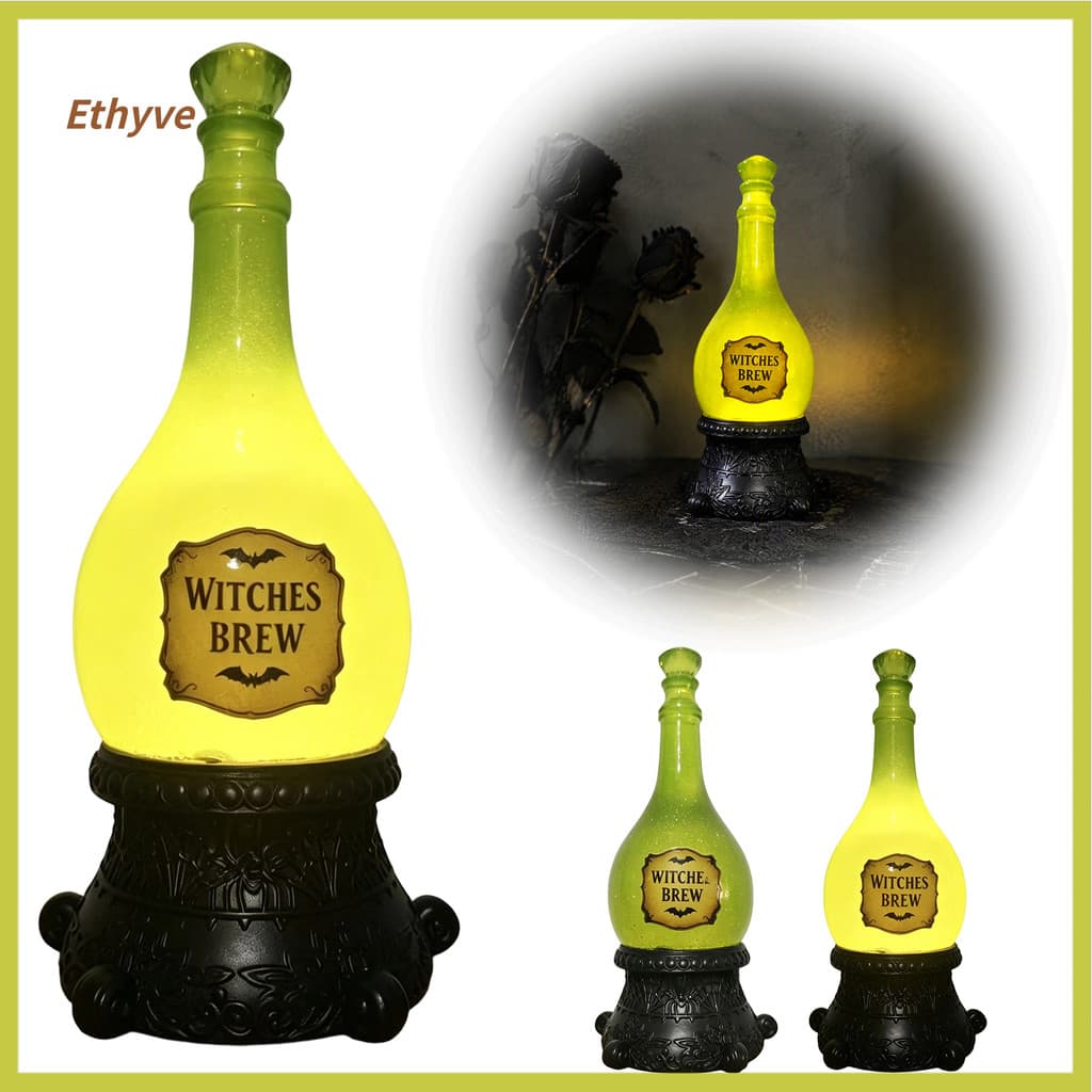 Luz Iluminada De Glitter Para Fermentação De Bruxa De Halloween , Lâmpada De Garrafa Gótica Com Brilho Verde , De