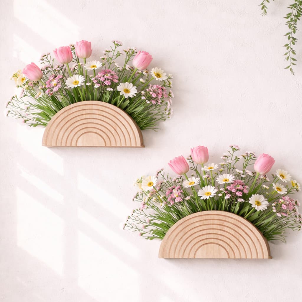 [SKI] Vaso De Parede De Madeira Para Flores De Junco Secas Plantador Moderno De Suspensão Fazenda Decoração Boho Em Form
