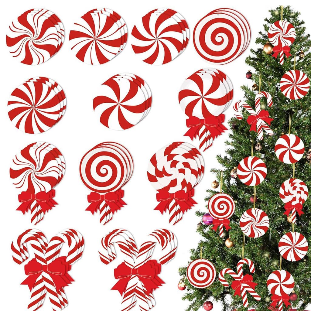 [SKI] 12/24/36 Unidades De Decorações Para Árvores De Natal Doces , Escolhas De Pirulito Árvore , Enfeites De Vermelhos