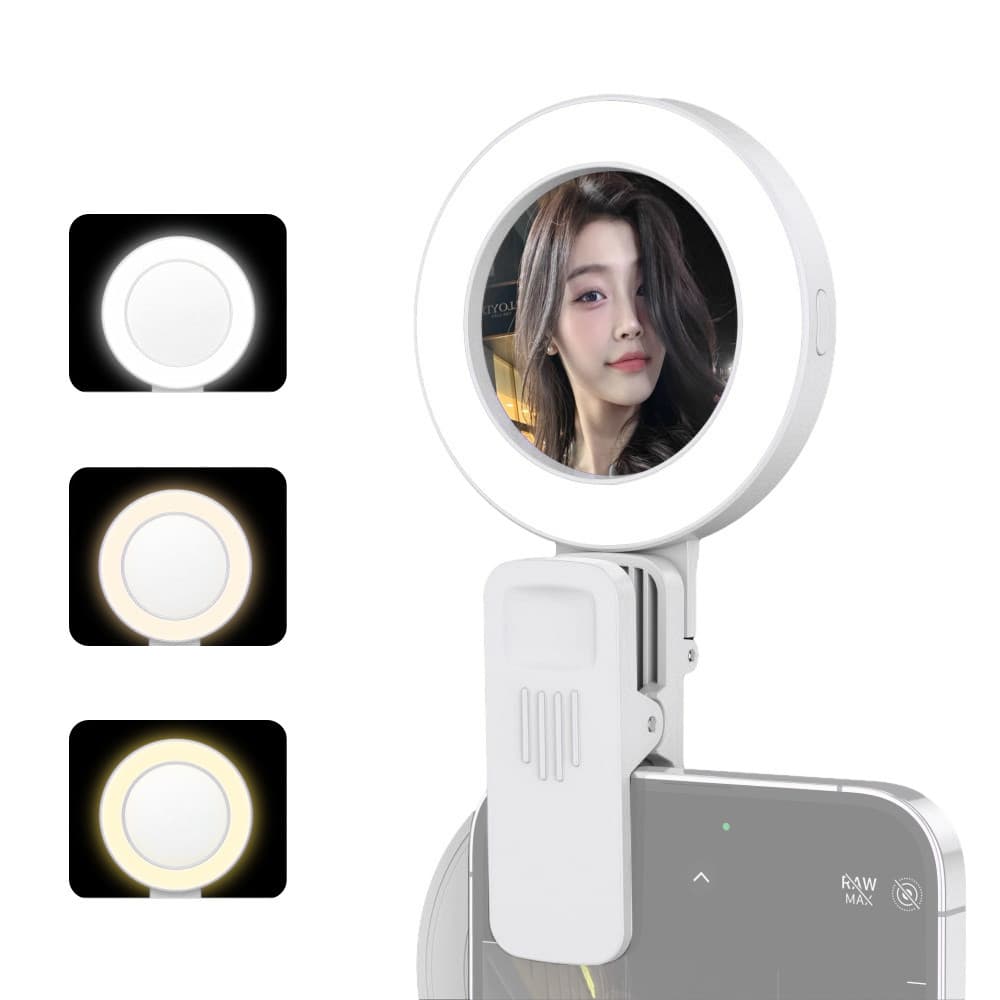 [Andoer.br] Ring Light Anel De Luz Para Selfie Com Clipe Telefone Espelho 3 Modos De Brilho 180 ° Rotatabl