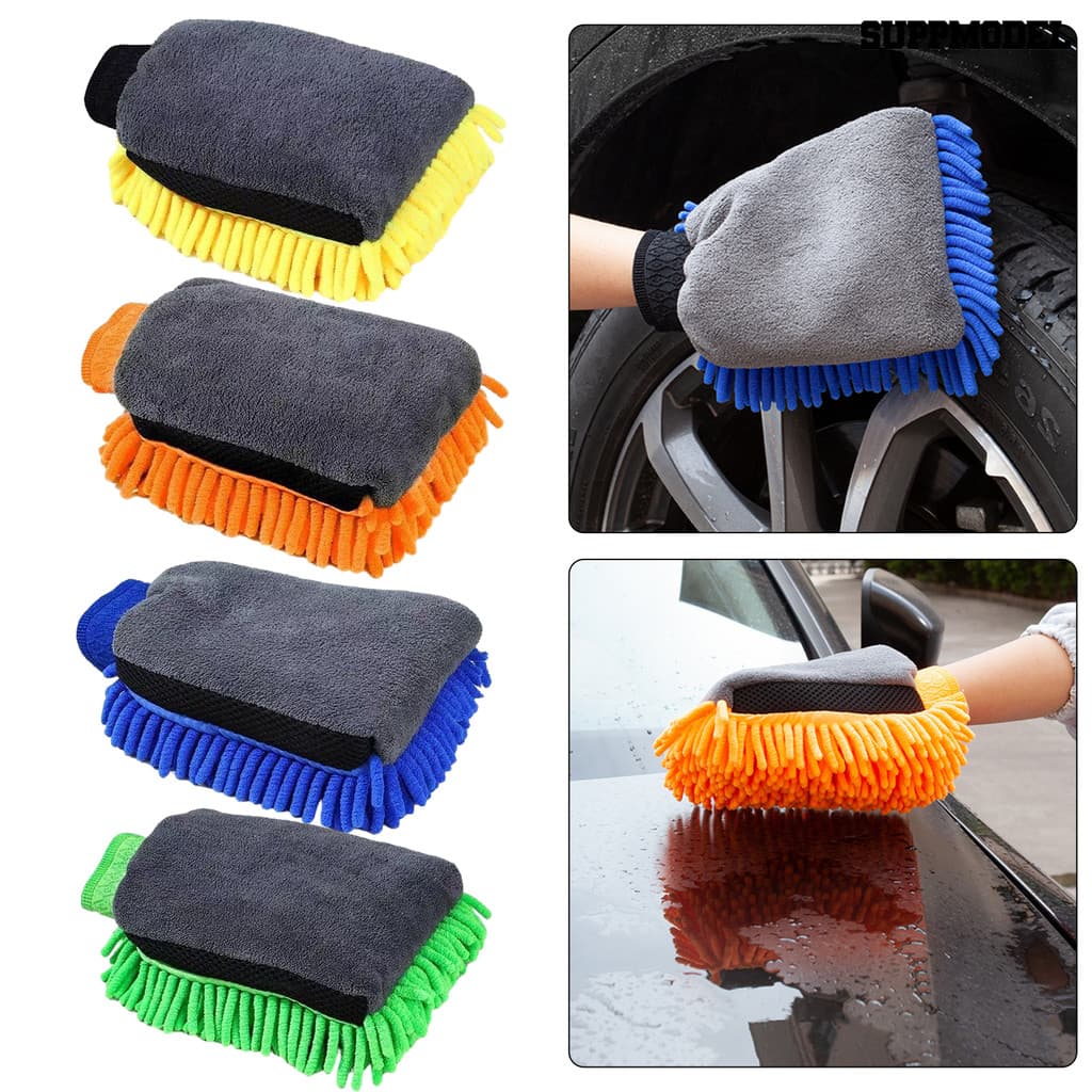 Suppmodel 1Pc Chenille Luva De Lavagem De Carro Grosso Pelúcia Dupla Face Microfibra Para Limpeza Almofada De Mão À Prov
