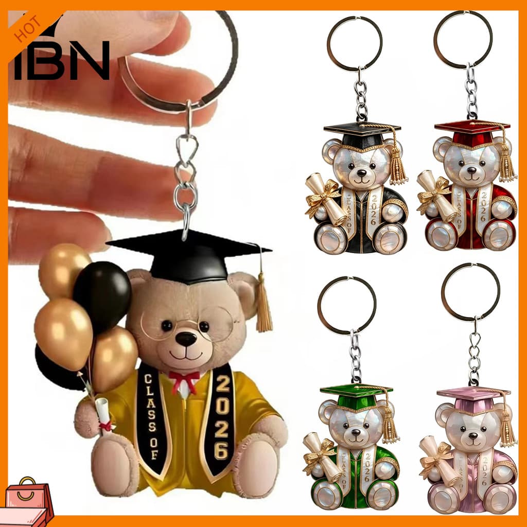 [IBN] 2 Unidades De Pingente De Carro Acrílico De Urso De Formatura 2D Plano Para Espelho Retrovisor Chaveiro Bolsa Lemb