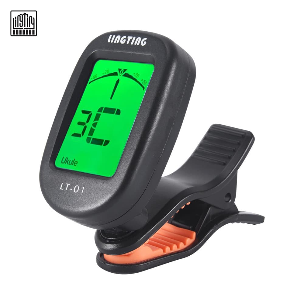 LINGTING LT-01 Mini Afinador Eletrônico Digital Clip-On 360 ° Rotativo Com Tela LCD De 2 Luzes De Fundo Para Guitarra Ba