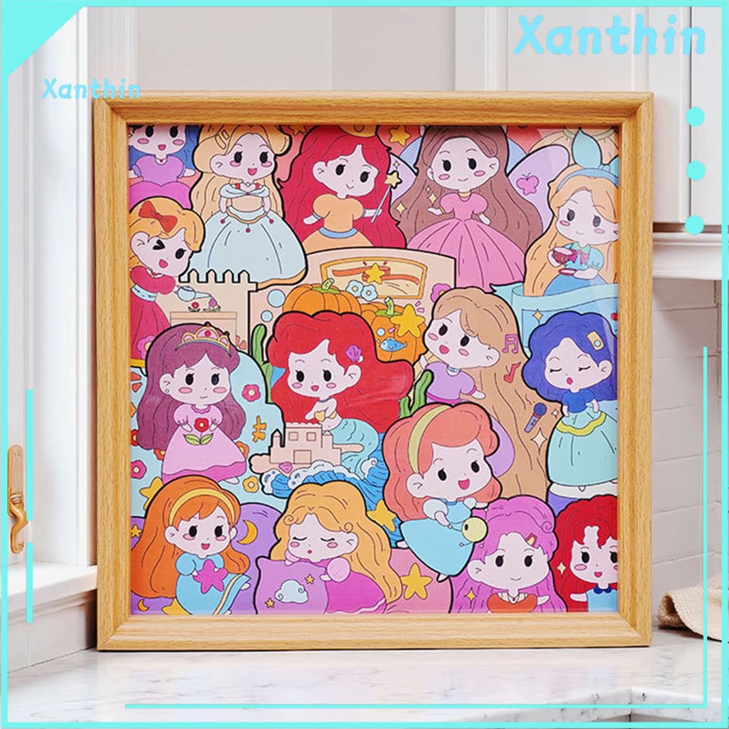 Kit De Quebra-Cabeça Para Colorir De Menina De Desenho Animado De Madeira DIY Moldura Pintável Com Canet