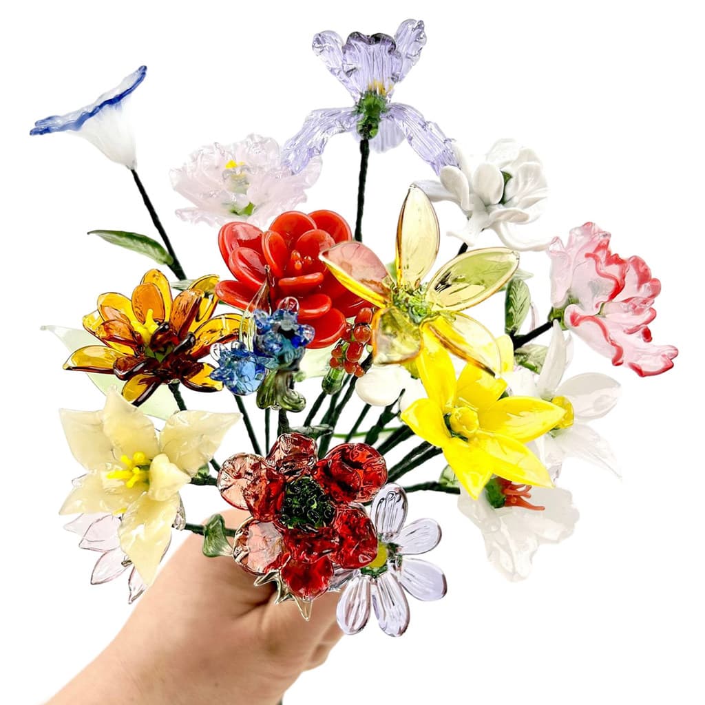 [SKI] Flor De Vidro Artesanal Com Haste De Fio Esmalte Colorido Soprado À Mão Mini Estatueta Floral Decoração Casa Sala