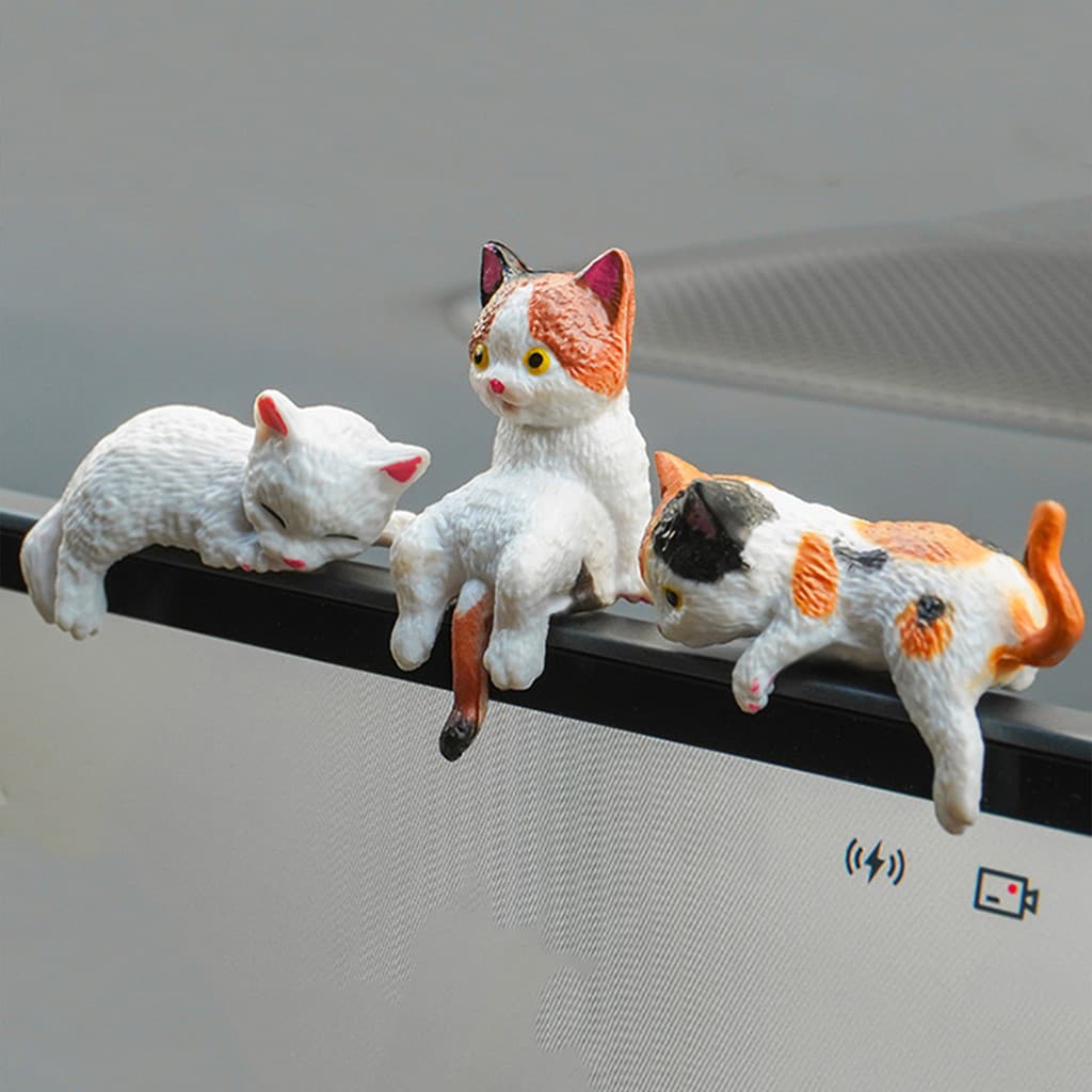 [SKI] Mini Estatueta De Gato Em Miniatura , Ornamento De Gatinhos Fofos De Desenho Animado Para Monitor De Computador ,