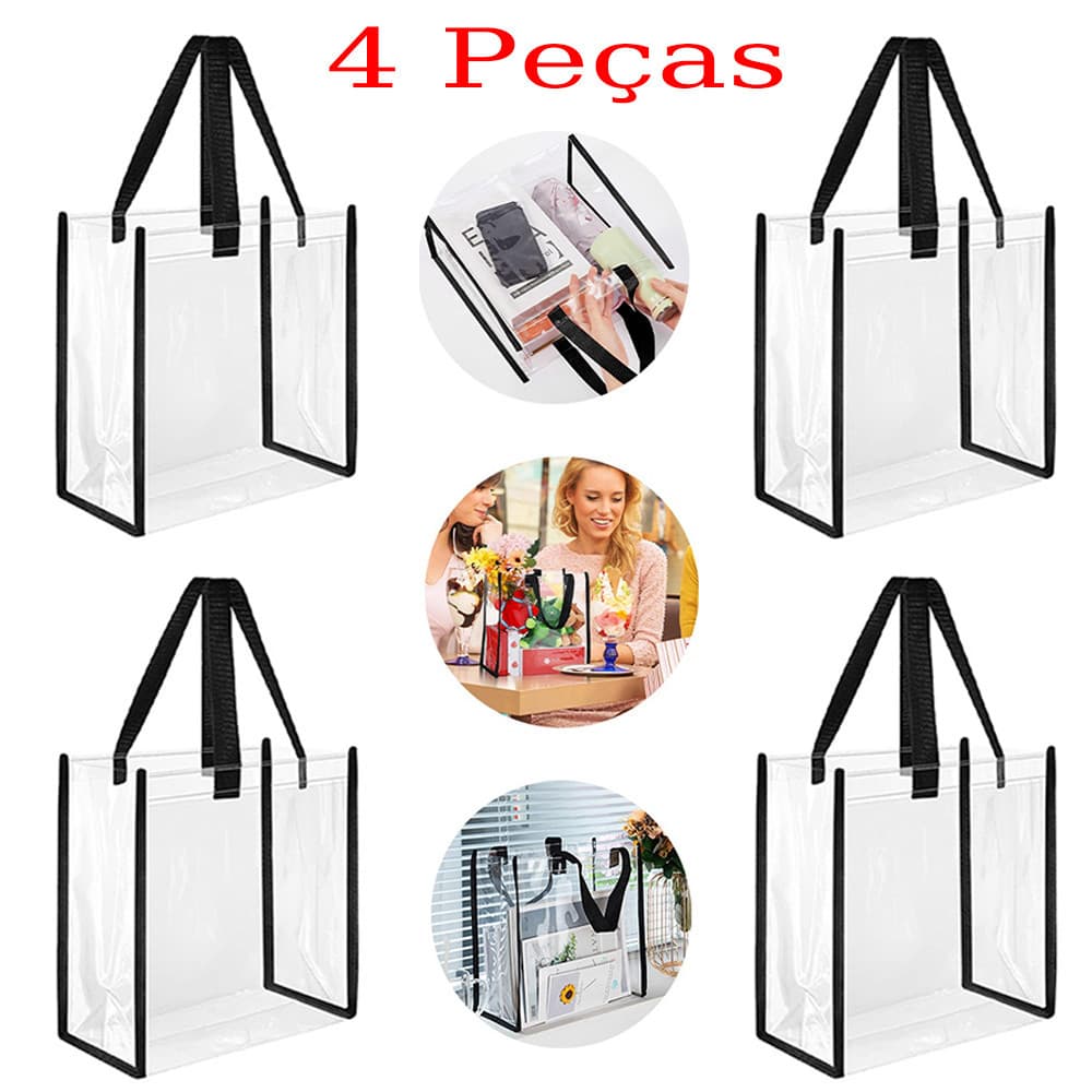 Pacote de 4 peças de saco transparente preto, 30 x 30 x 15 cm, adequado para ferramentas de armazenamento diário
