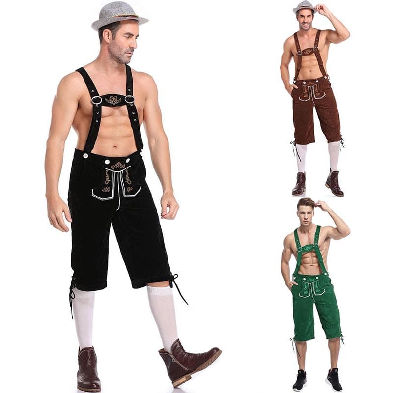 Homens Alemão Oktoberfest Lederhosen Bávaro Cerveja Festival Suspensórios Calças Cosplay Halloween
