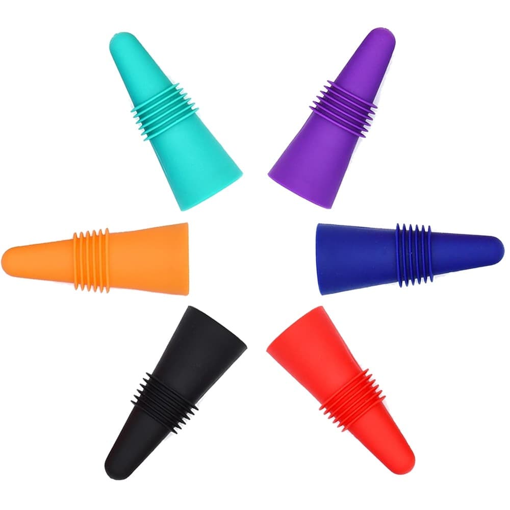 Cortiça de vinho de seis peças, da cortiça clássica ao Silicone moderno, apresentando diferentes estéticas de vedação