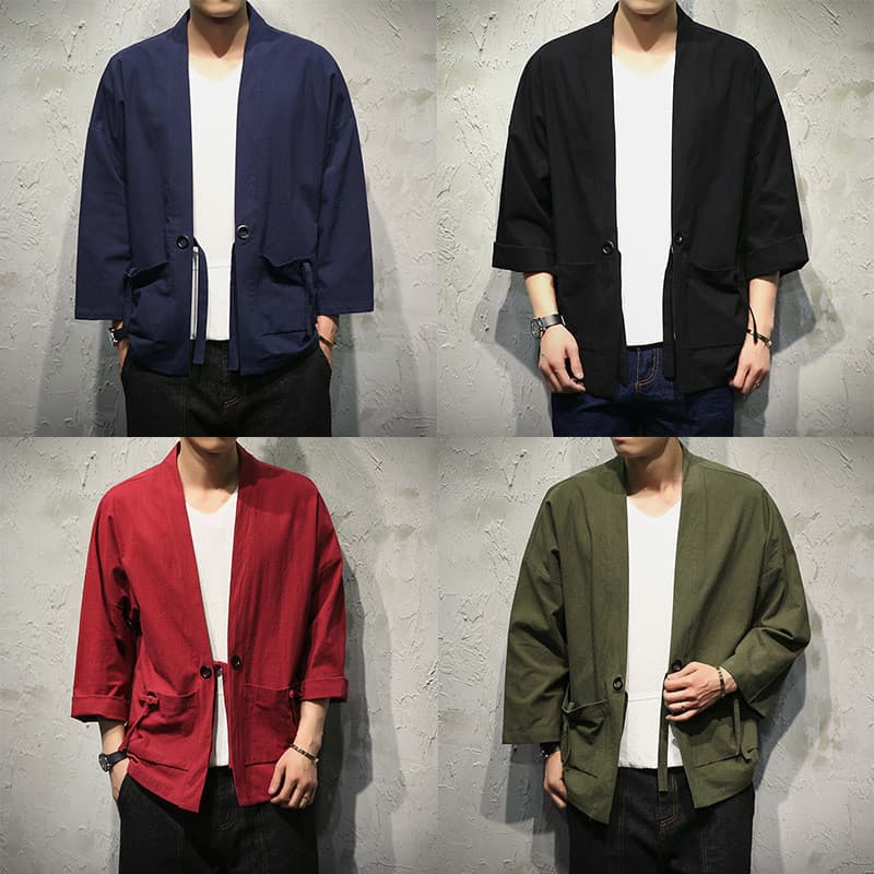 Retro estilo chinês masculino fino solto taoísta Robe tamanho grande estilo japonês jaqueta estilo japonês quimono Cardi