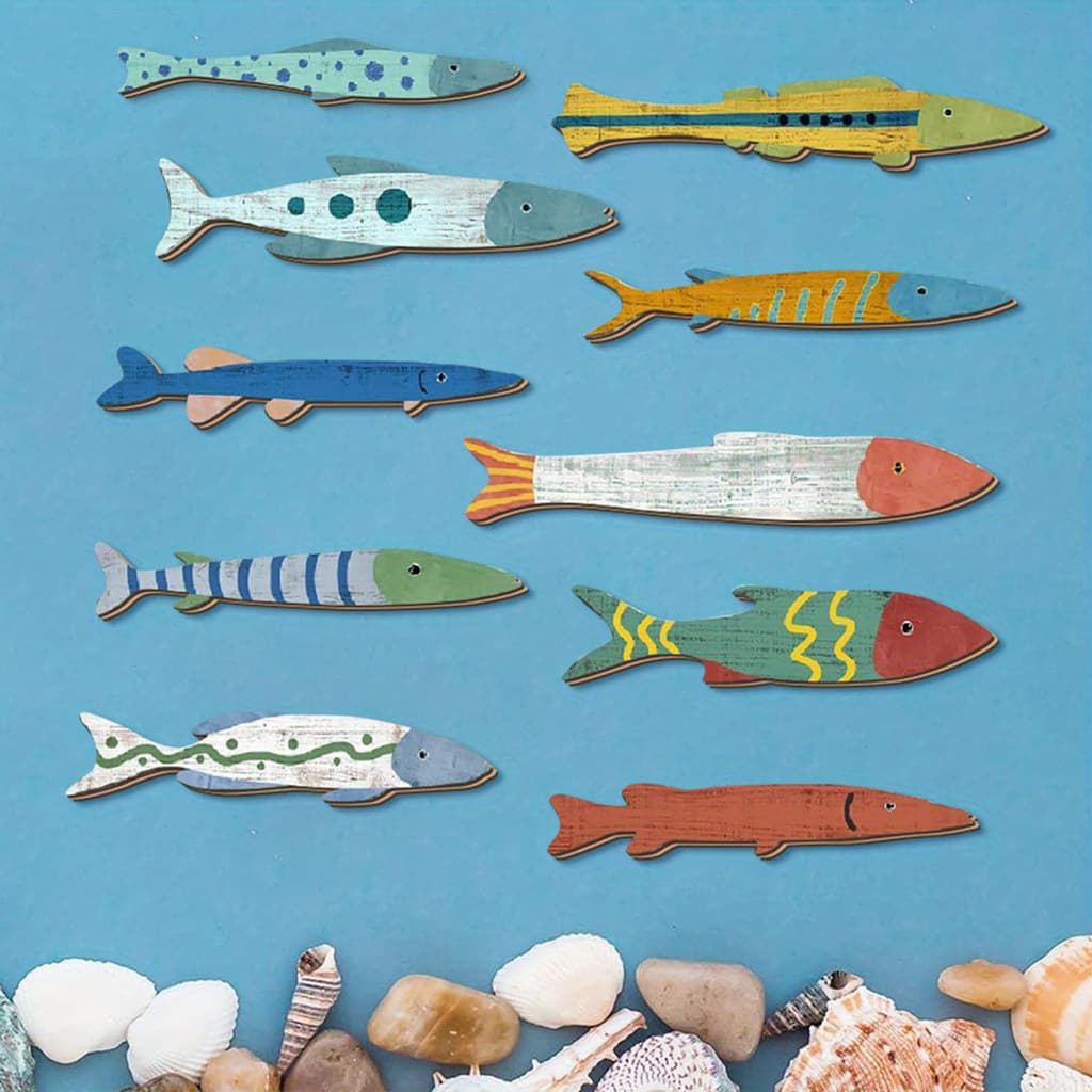 [SKI] 10 Peças De Decoração De Parede De Peixe De Madeira Pendurada Na Costal Praia Arte Para Náutica Do Oceano Escultur