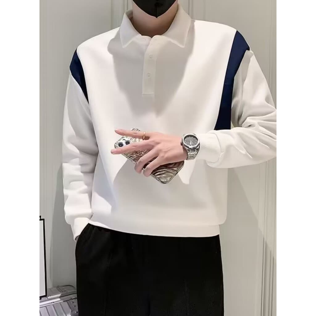 Ins Street Wear lapela moletom masculino primavera outono camisa POLO de manga comprida 2026 novo estilo masculino topo