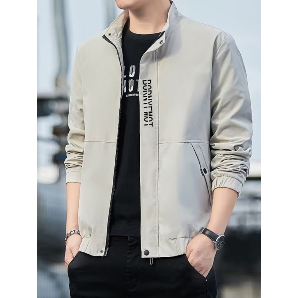 Primavera outono jaqueta masculina 2026 novo estilo masculino gola jaqueta versão coreana na moda cor combinando jaqueta
