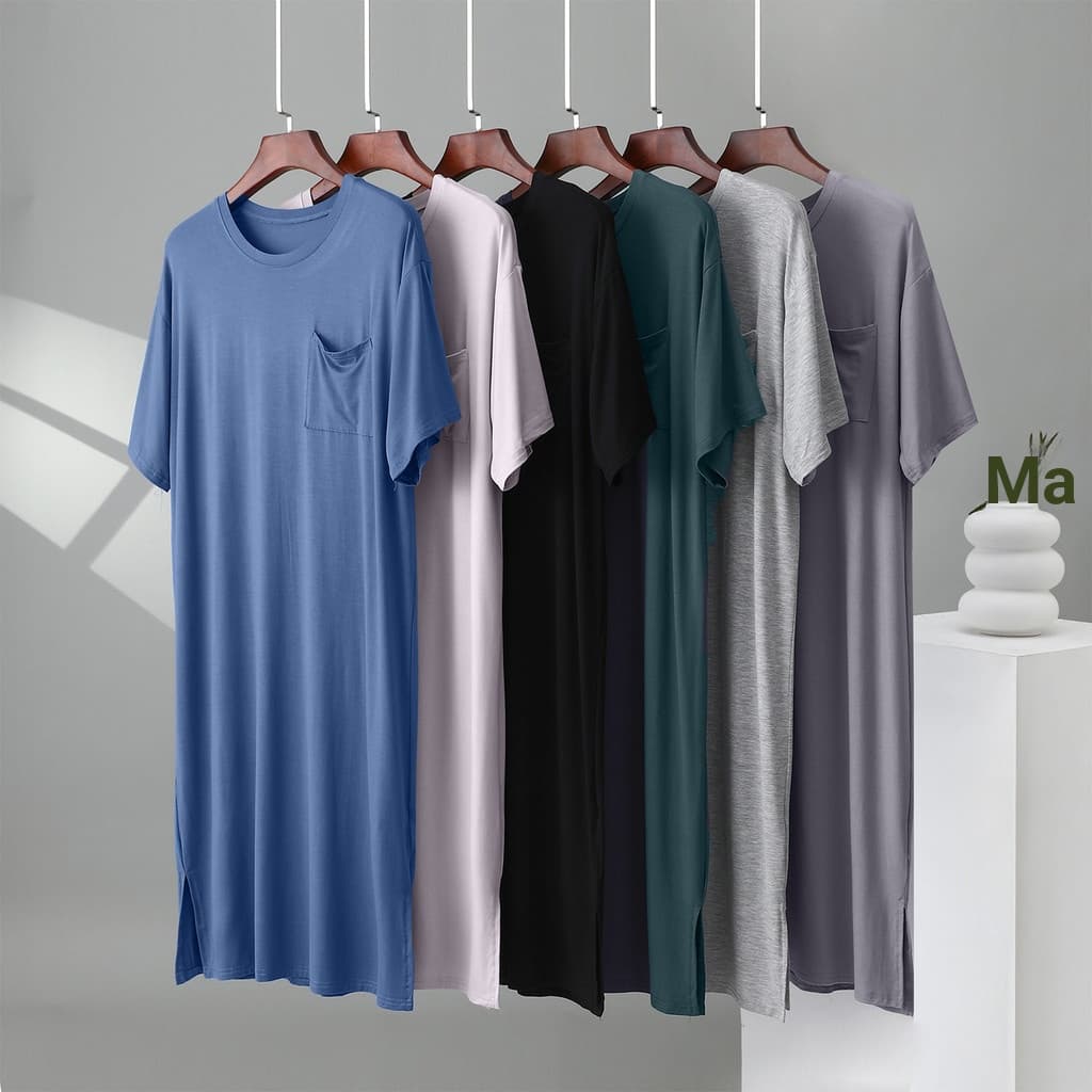 Modal masculino camisola camisola verão solto de manga curta longo pijamas de uma peça Homewear roupão vestir Robe estil