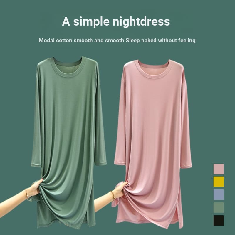Modal camisola feminina primavera verão tamanho grande vestido solto puro algodão manga comprida pijamas fino em torno d