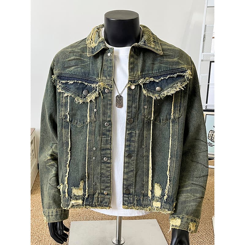 Jaqueta jeans rasgada desgastada masculina primavera outono Street Wear estilo americano jaqueta desgastada Design macac