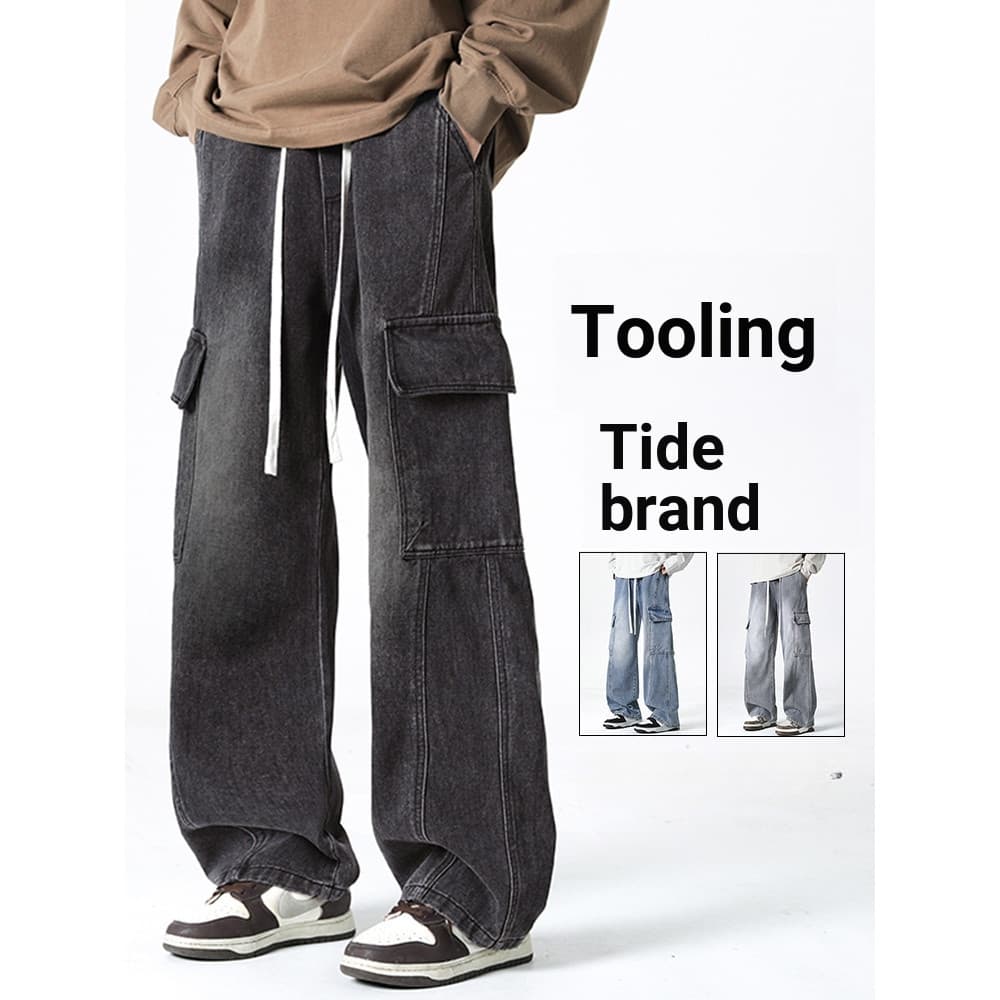 Macacão Jeans masculino americano meninos soltos adolescentes calças retas calças masculinas novo estilo outono calças c