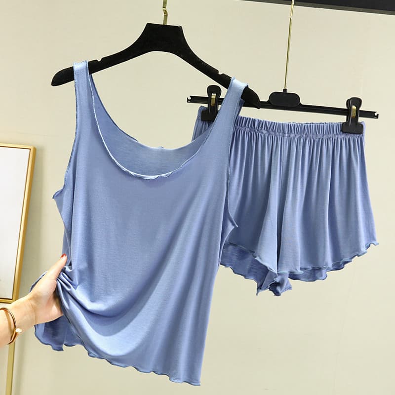 Solto Modal colete terno feminino verão pulôver pijamas Shorts Loungewear estilo fino tamanho grande Casual terno de dua