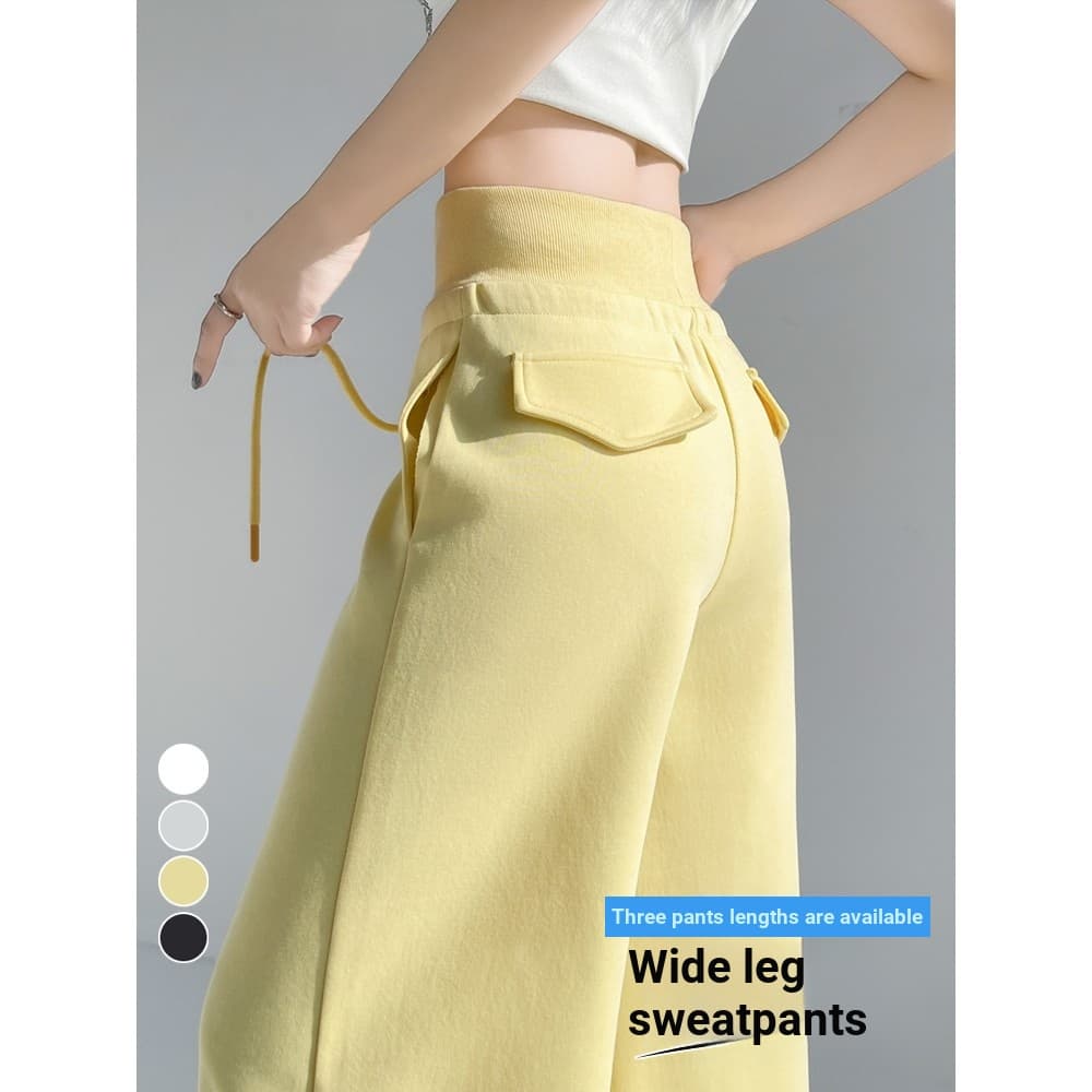 Calça de moletom amarela feminina verão fina pequena cintura alta solta Casual esportes calças de perna larga calças de