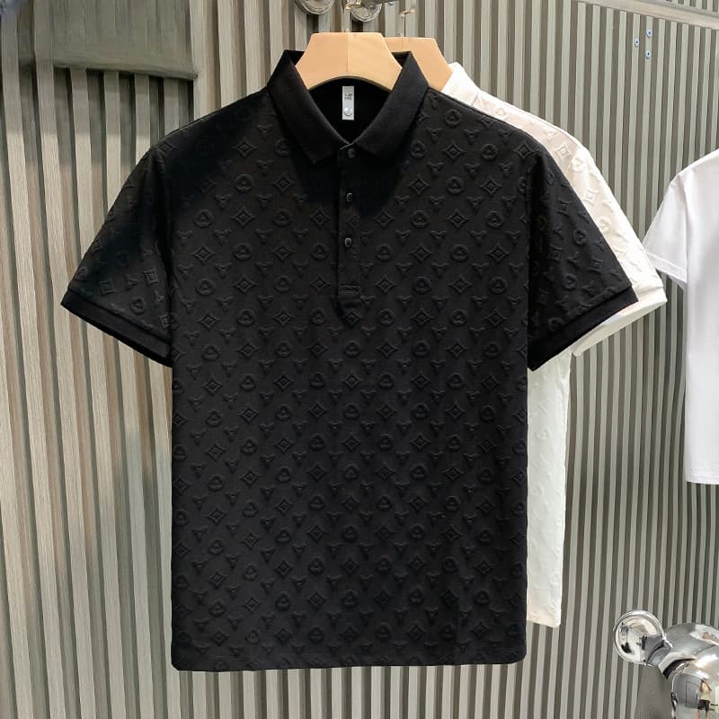 Camiseta de seda gelo masculina de manga curta camisa Polo versão coreana na moda solta bonito moda legal luz luxo espor