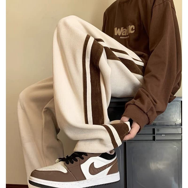 American Street Wear calças de veludo masculino outono inverno solto em linha reta calças de perna larga meninos esporte