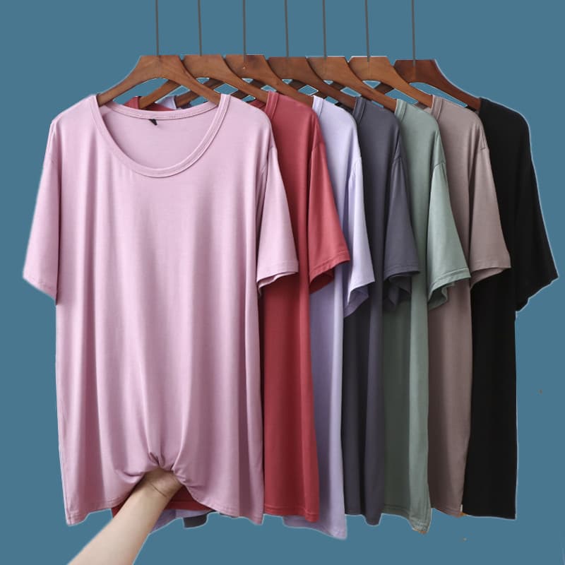 Solto Modal de manga curta camiseta feminina verão em torno do pescoço exterior superior interior tamanho grande gordura