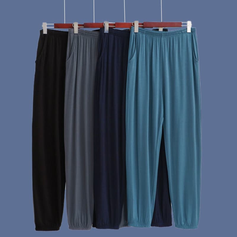 Calças casuais masculinas verão estilo fino tamanho grande calças de pijama cintura alta esportes casa calças compridas