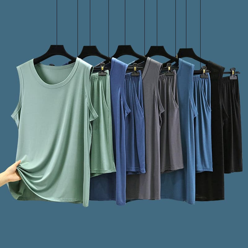 Pijama Modal masculino verão Plus Size, roupa externa solta, colete esportivo, Shorts, estilo fino, roupa de duas peças