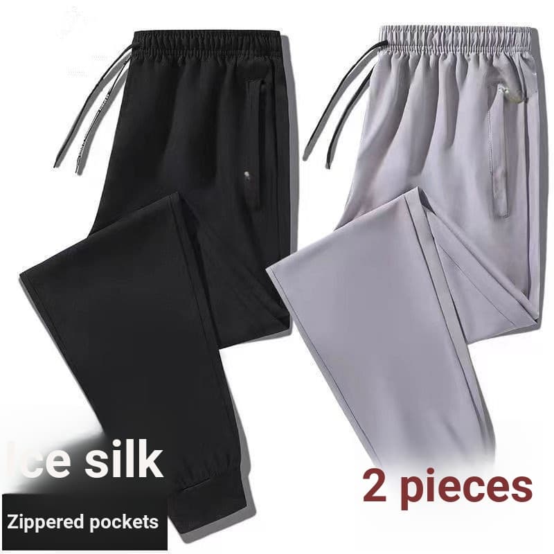 Calças de seda gelo dos homens verão fino solto calças casuais versão coreana na moda bolso zíper Leggings calças esport