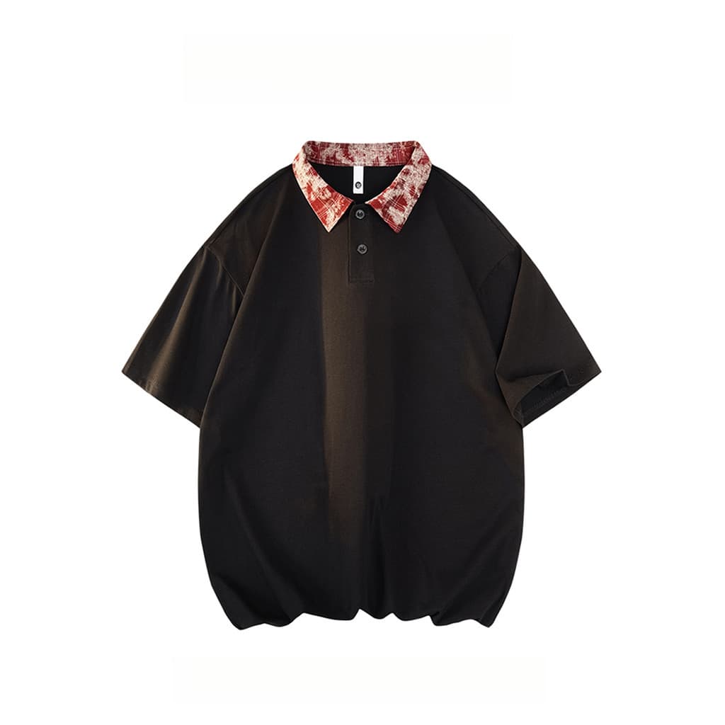 WASSUP PANDA Retro Costura Camisa Gola Manga Curta Camiseta Masculina Verão Contraste Cor Solta Camisa POLO Camisa de Me