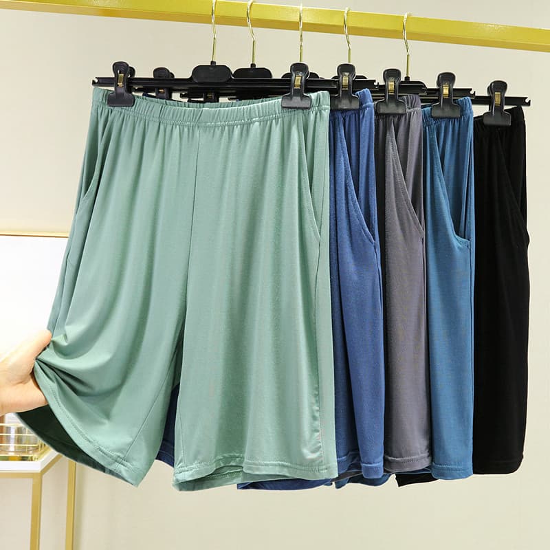 Calças de pijama masculinas Shorts verão Modal solto calças grandes pijamas Nude dormir estilo fino calças de cinco pont