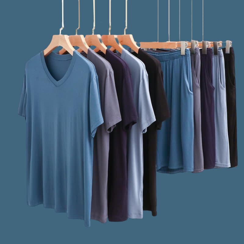 Verão masculino Modal Casual Homewear terno masculino estilo fino tamanho grande com decote em v pijamas de manga curta