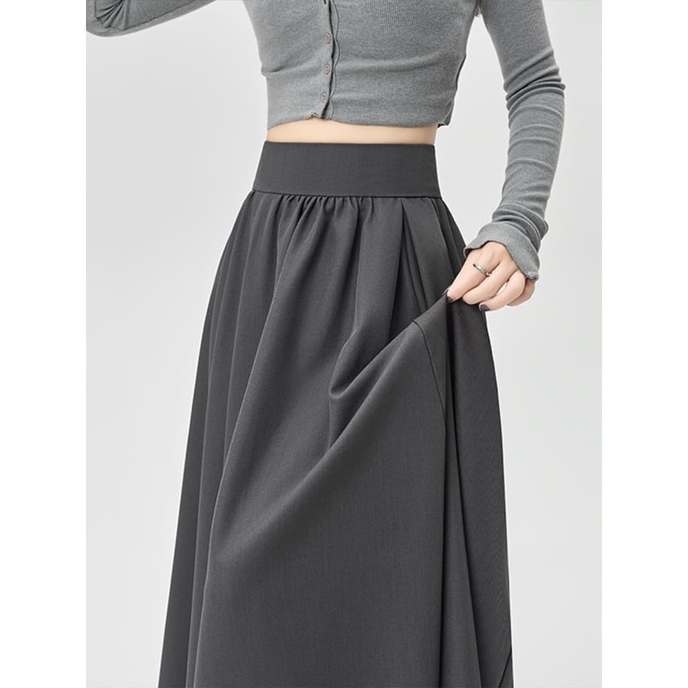 Terno cinza saia plissada feminina primavera outono barriga estreita cintura alta capa Hip Drape Casual a linha guarda-c