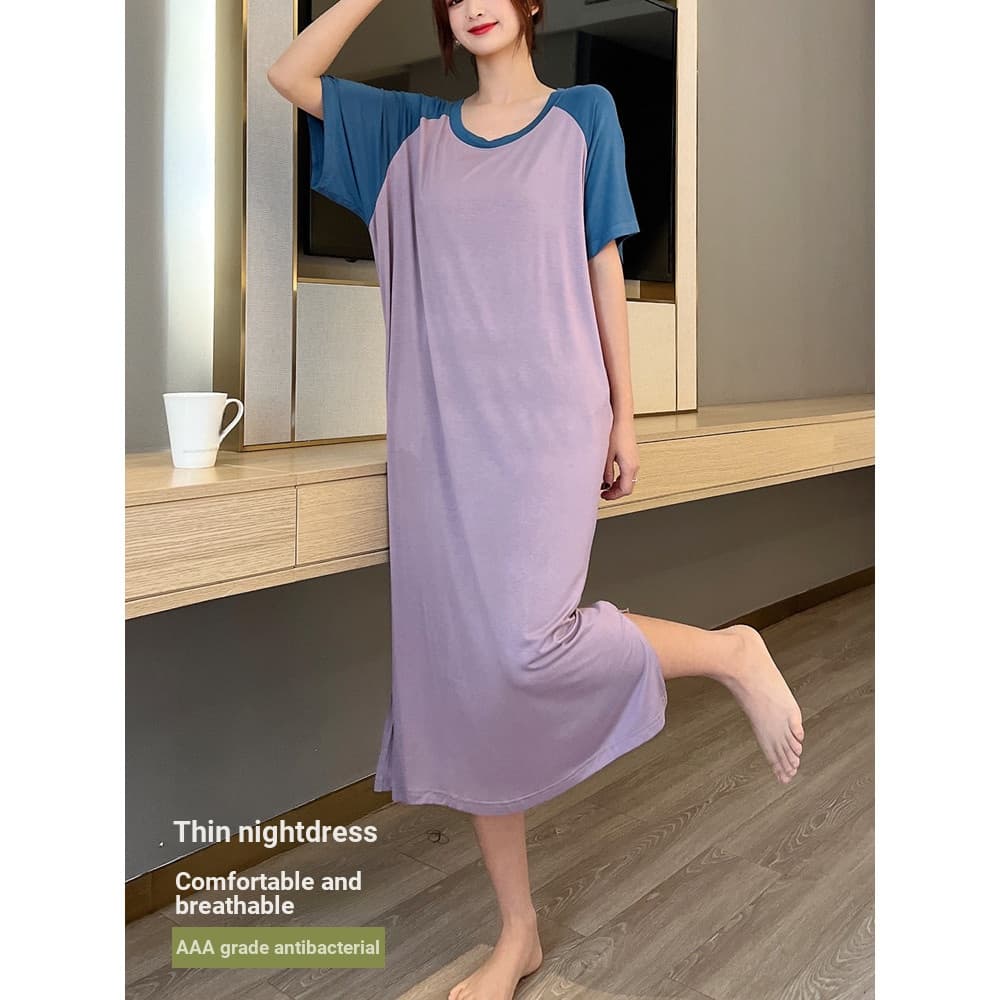 Camisola de manga curta feminina verão solto Modal cor combinando vestido pode usar fora All-Match Homewear saia longa f