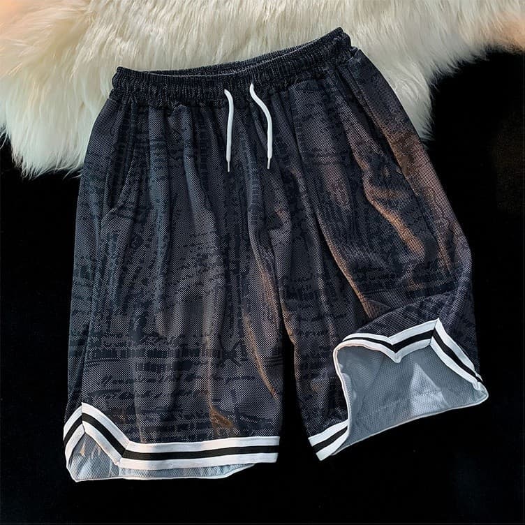 Shorts de praia masculino verão Casual esportes solto tamanho grande respirável calças de cinco pontos seda gelo estilo