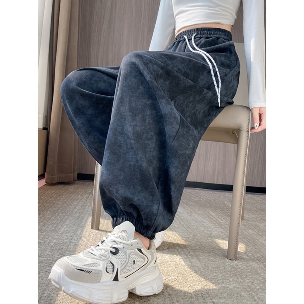 Tie-Dye calças esportivas femininas 2026 outono novo estilo pequeno cintura alta solta Casual tie-leg Sweatpants em linh