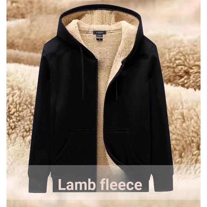 Jaqueta de lã de cordeiro masculina outono inverno forro de lã engrossado zíper Cardigan versão coreana na moda cor sóli