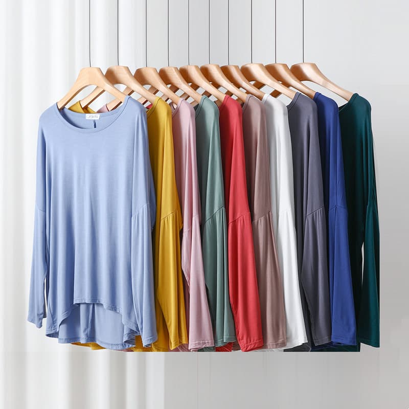 Manga morcego camiseta de manga comprida feminina primavera verão fino tamanho grande solto topo All-Match interior vers