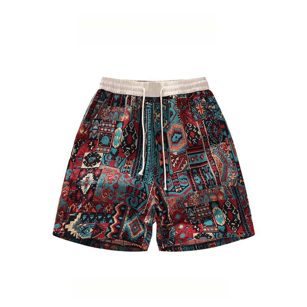 WASSUP PANDA Retro Contraste Cor Jacquard Malha Shorts Homens Verão Novo Estilo Solto Reto Casual Calças de Cinco Pontos