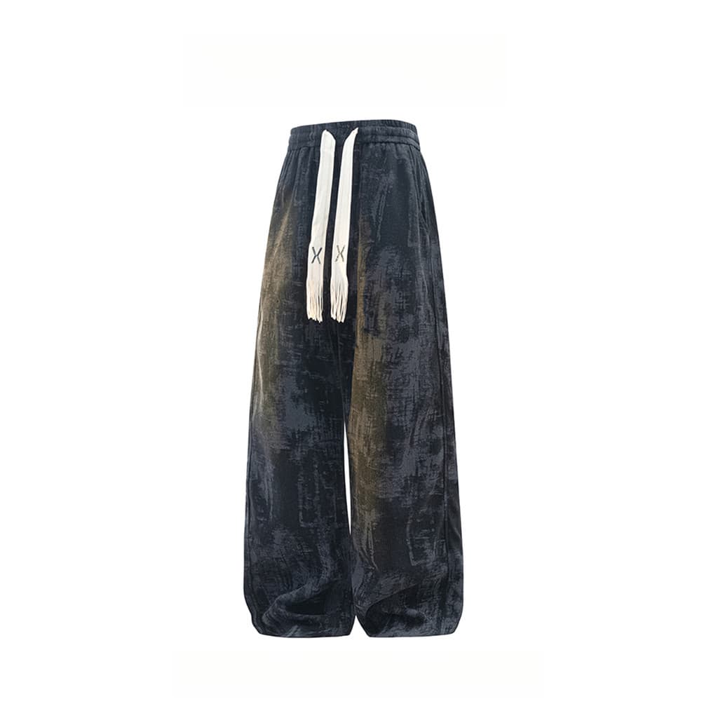 WASSUP PANDA American Tie-Dye Calças de veludo masculinas outono soltas retas esportivas casuais calças largas